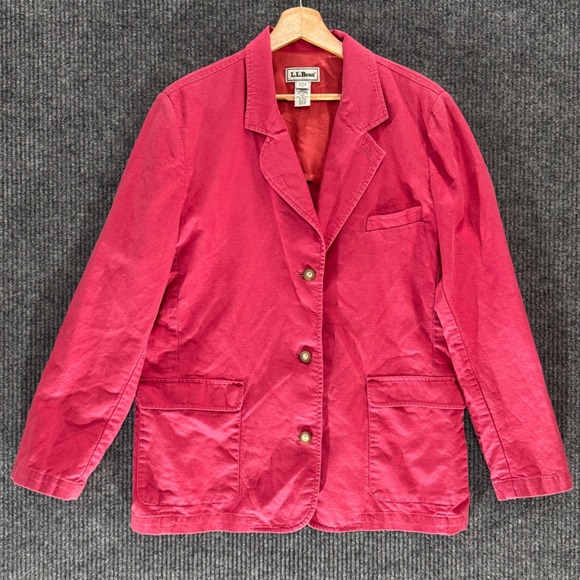 Vintage L.L.Bean Linen Blend Blazer Jacket Casual Work‎ Career Red Pink 12 Retro - Picture 1 of 9